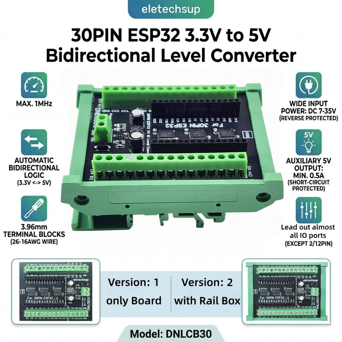 Level Shifter 3.3V - อะแดปเตอร์ราง DIN ESP32 30P, ตัวแปลงระดับลอจิกแบบสองทิศทาง 3.3V